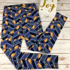 32 LuLaRoe Blue Yellow Daisy Leggings Size OS